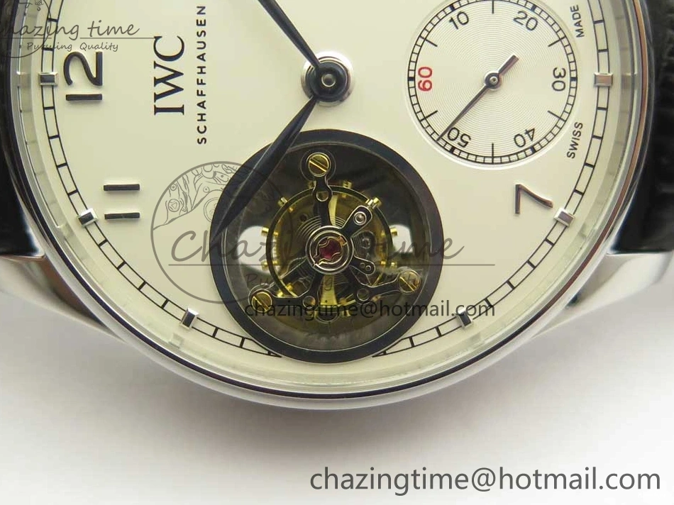 MIROTIME 1218 Efficient Portuguese Tourbillon IW5463 SS ZF Best Edition White Dial on Black Leather Strap 7170